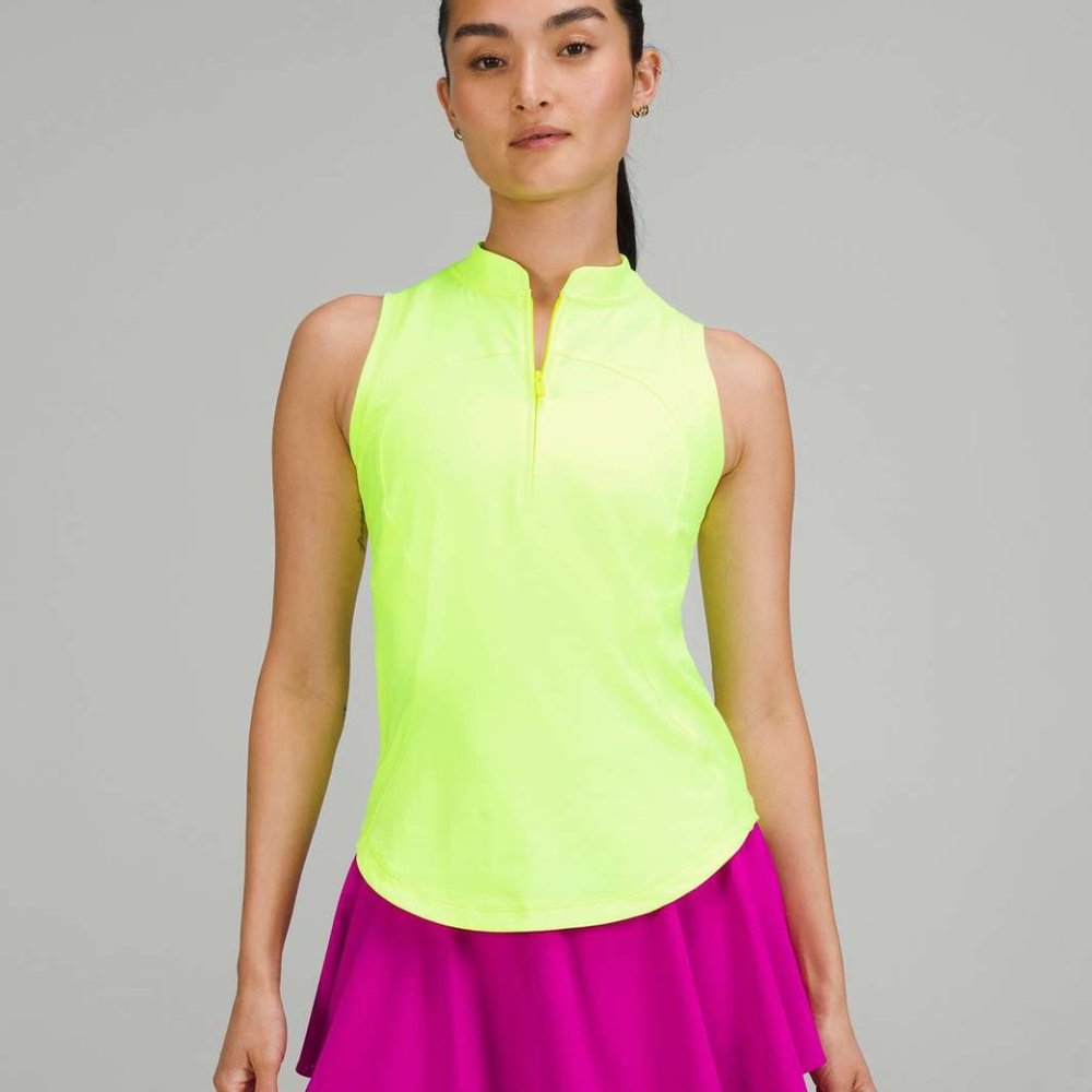 Lululemon Front Zip Mock-Neck Tennis Tank Top 6 Highlight Yellow